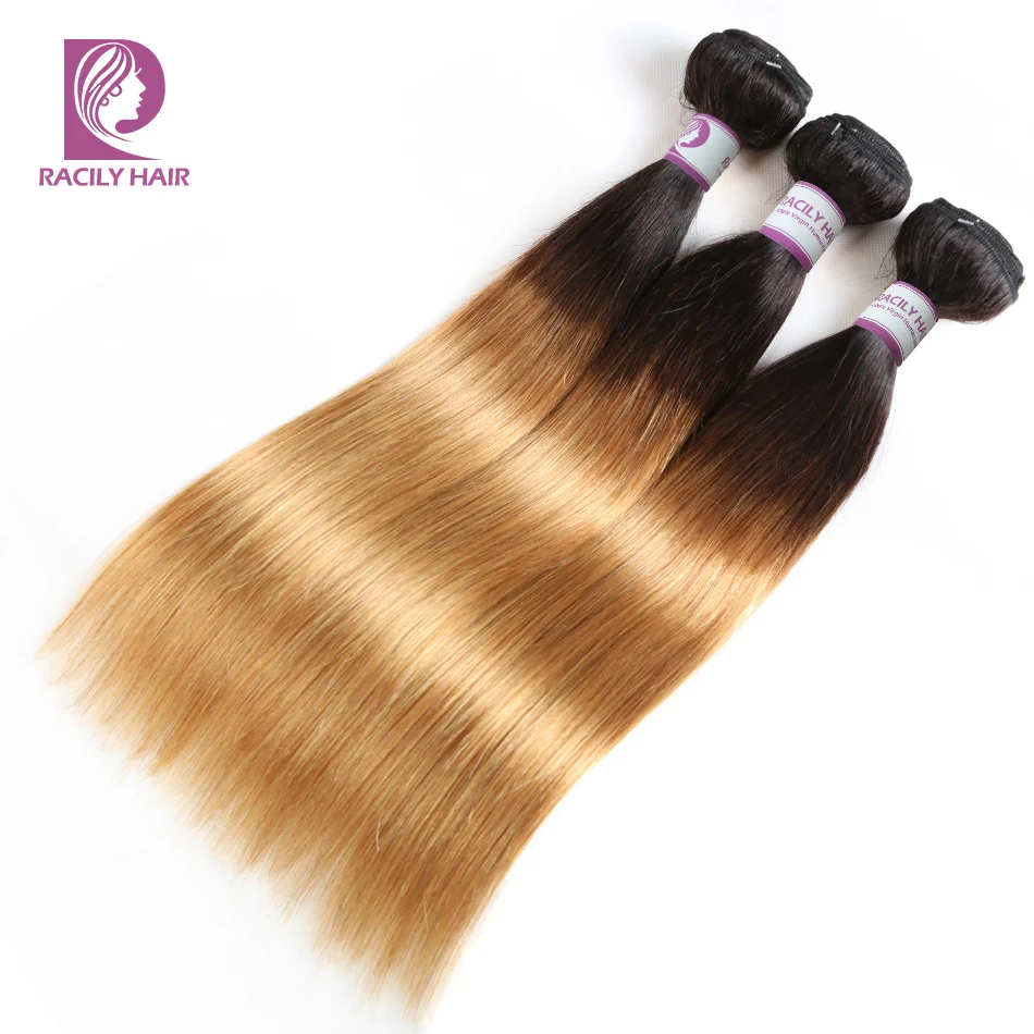 Racily Hair T1B/27, перуанские прямые волосы, пряди с закрытием, блонд, Омбре, Remy, человеческие вплетаемые волосы, 3/4 пряди на шнуровке