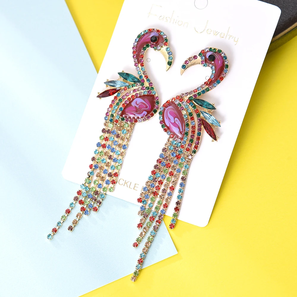 

Exquisite Fashion Animal Tassel Long Pendaants Earrings High-quality Luxury Colorful Bird Earrings For Women Design Jewelry Gift