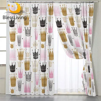 BlessLiving Princess Crown Curtain for Living Room Pink Girly Bedroom Curtain Blackout Cartoon Window Treatment Drapes 1PC 1