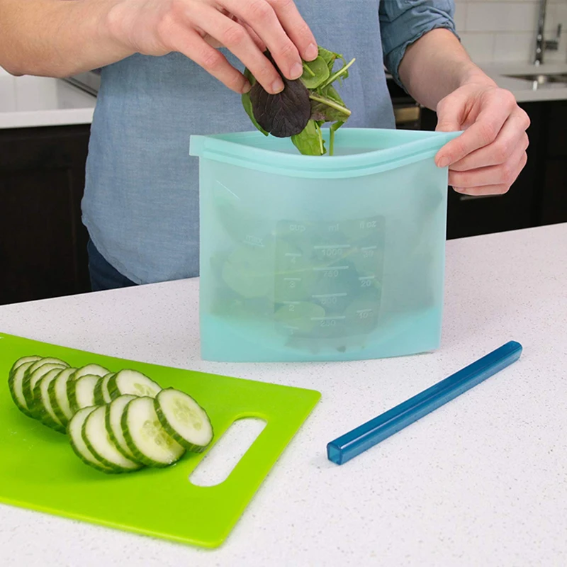 

4Pcs/Set Silicone Food Storage Bags 3Size Reusable Kitchen Refrigerator Food Preservation Bag Zipper FDA-grade Cooking Fresh Bag