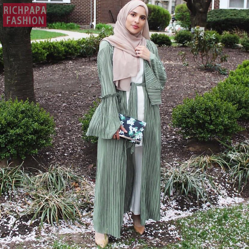 Женское кимоно Кафтан Абая Дубай плиссированный кардиган с хиджабом