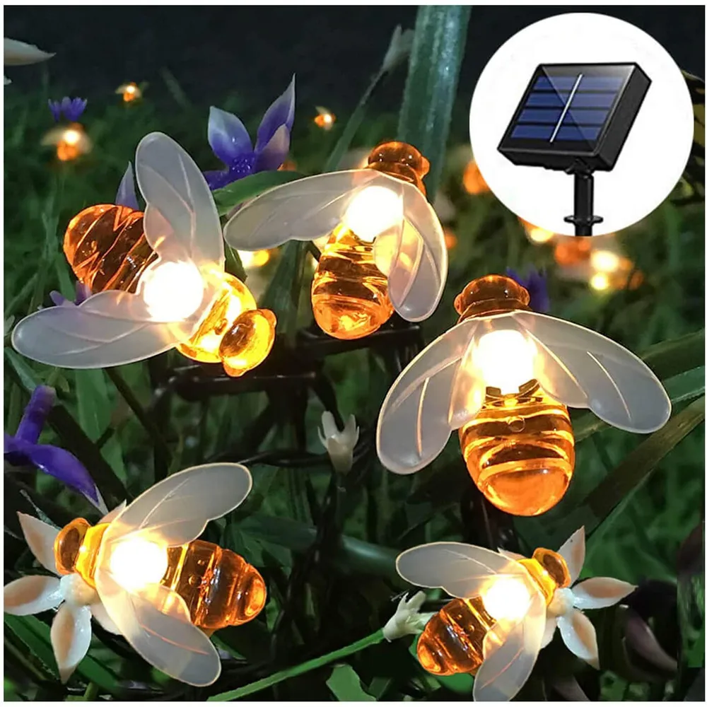 5m 10m Solar Powered Cute Honey Bee Led String Fairy Light 20leds 50leds Bee Outdoor Garden Fence Patio Christmas Garland Lamps