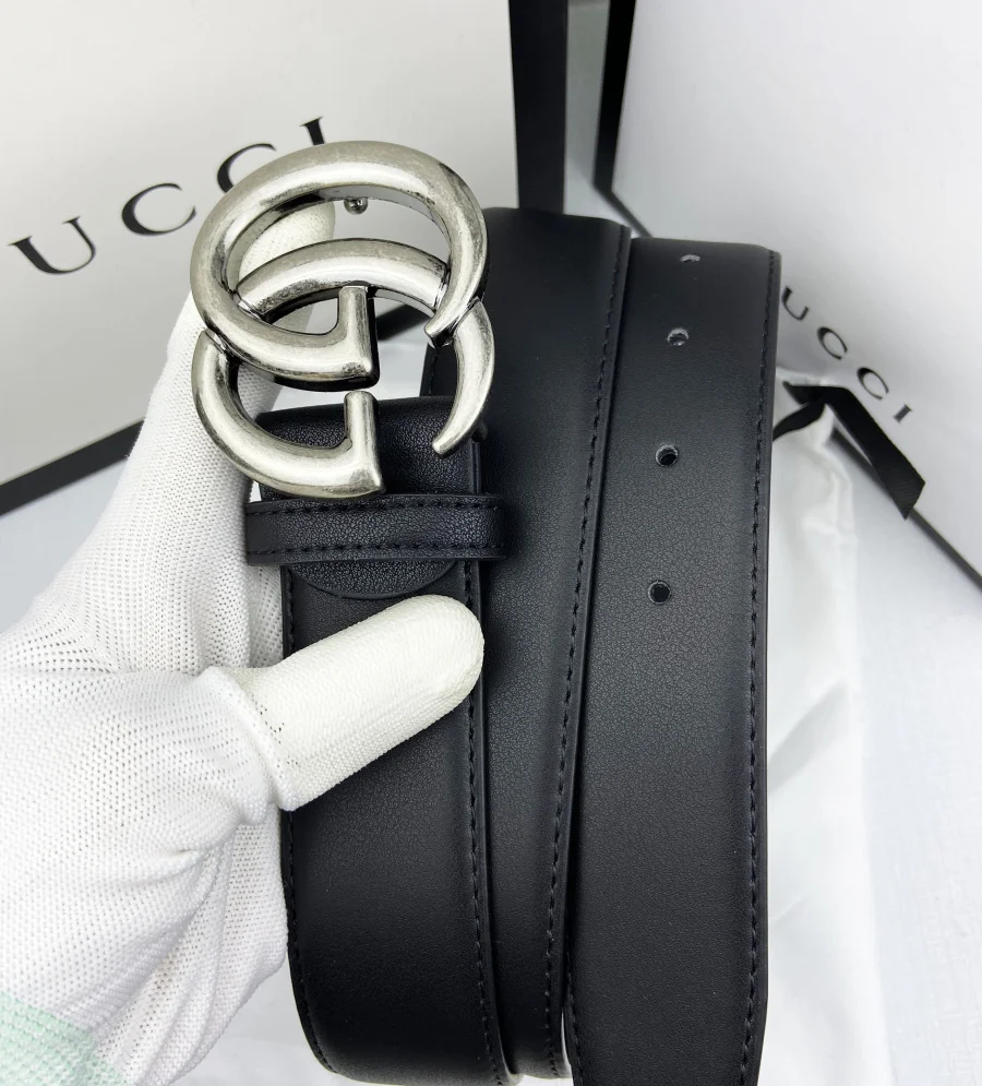 

Men's fashion belt leather simple wild pure color belt double G jeans belt women