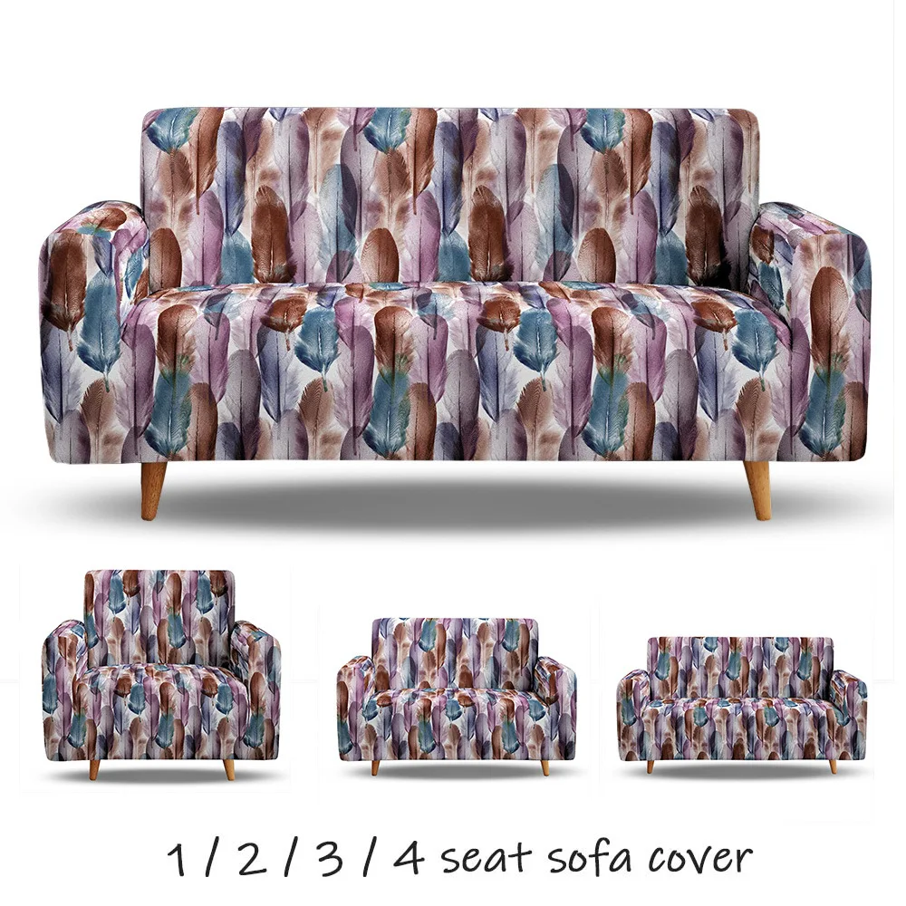 

L Shape Sofa Cover One Two Three Four Seater Feather Elegant 3D Print Elastic Sofa Covers For Living Room