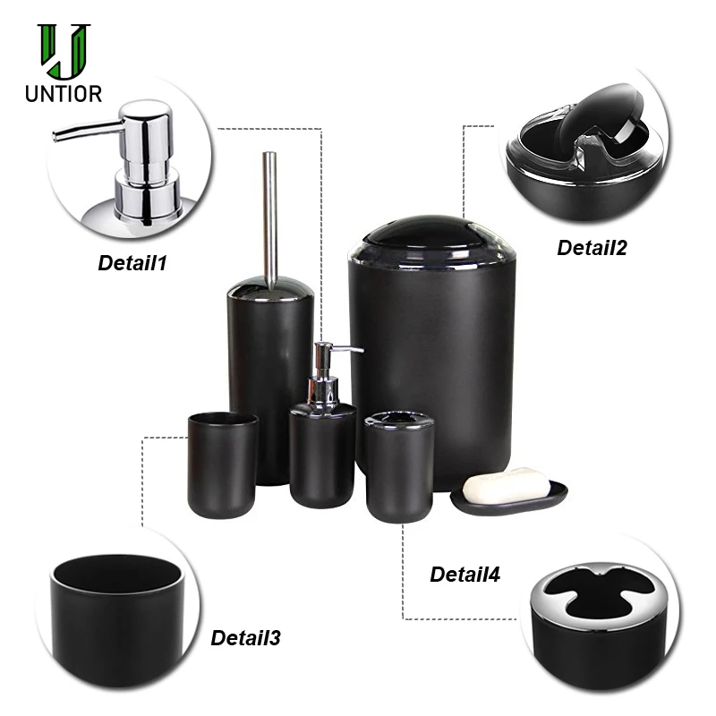 UNTIOR 6 шт. набор пластиковых аксессуаров для ванной комнаты держатель для зубных щеток стакан для зубных щеток диспенсер для мыла мыльница туалетная щетка мусорный бак