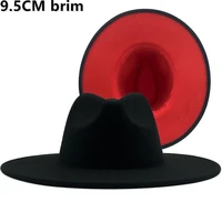 2021 hot classics black and red 9 5 cm wide brim fedora hat autumn and winter solid fedora hat for women and men