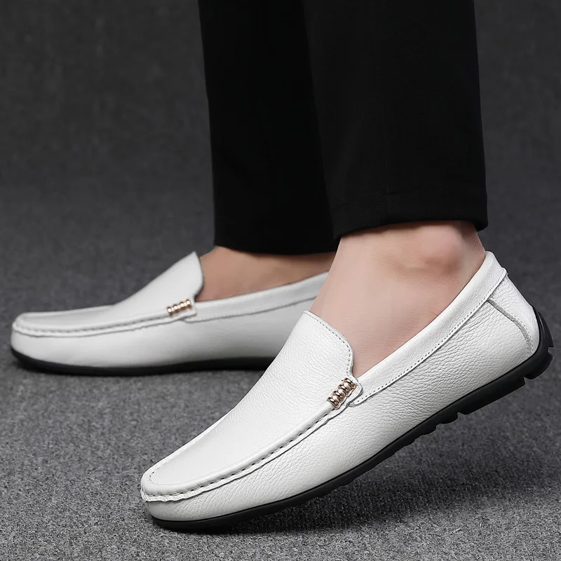 

Лоферы мужские из натуральной кожи, классические, дышащие, без застежки, плоская подошва, удобная повседневная обувь для отдыха