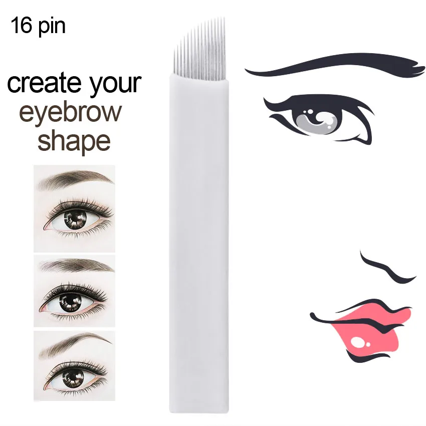 

Tattoo needle 10pieces 16 pin Sterilized Stainless SteelPermanent Makeup Blade Manual Eyebrow Tattoo Pen microblading Needles