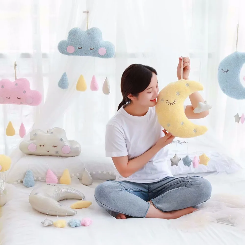 

new 35*20cm plush Cloud moon shape Pillow Room sofa wall warm decoration cute soft good quality christmas gift for kid or girl