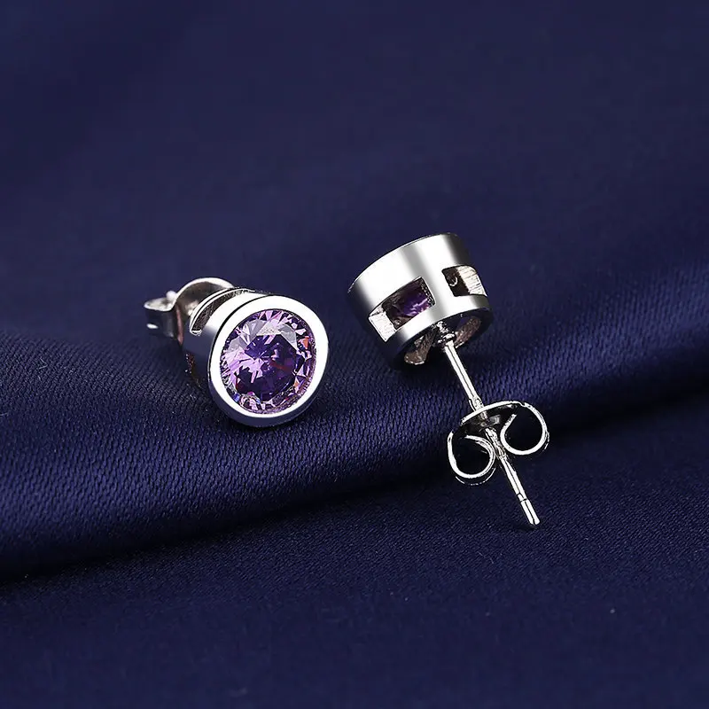 

Simple Stylish Amethyst Zircon Temperament Small Jewelry Fashion Simple Atmosphere Crown Zircon Earrings Dail Wear Jewelry Gift