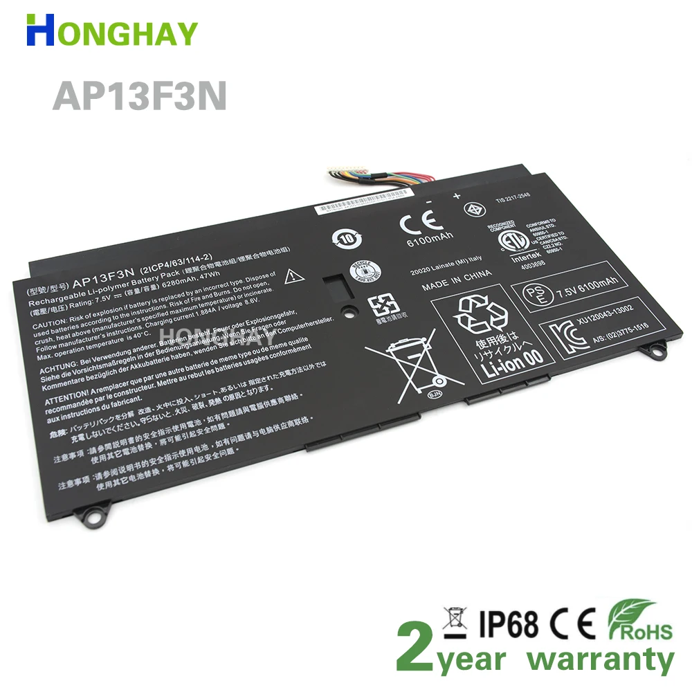 

AP13F3N New For Acer Aspire S7-392 S7-392-9890 S7-391-6822 Ultrabook AP13F3N 2ICP4/63/114-2 7.5V 47Wh 6280mAh Laptop Battery