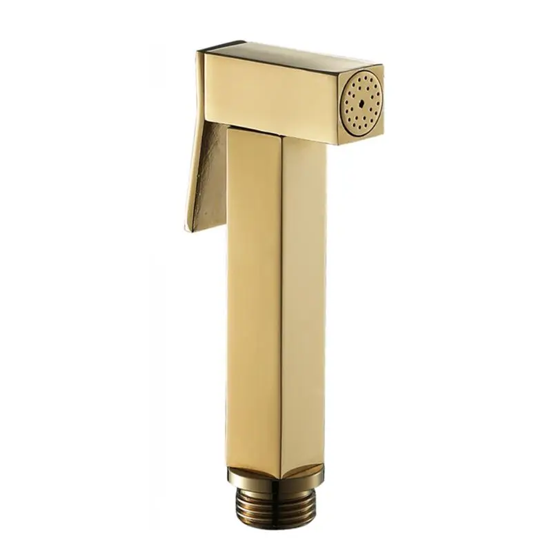 

Shiny Gold Handheld Bidet Sprayer Brass Square Shower Head Douche Fauce Toilet Cleaner for Home Bathroom Cleaning Kit