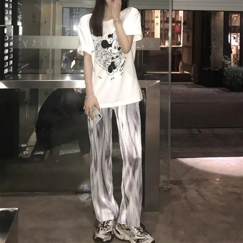 

Wide Leg Pants Women Striped Plus Size 3XL Harajuku Chic Popular Hipster Vintage BF Style Teens Streetwear Soft Elastic Trousers