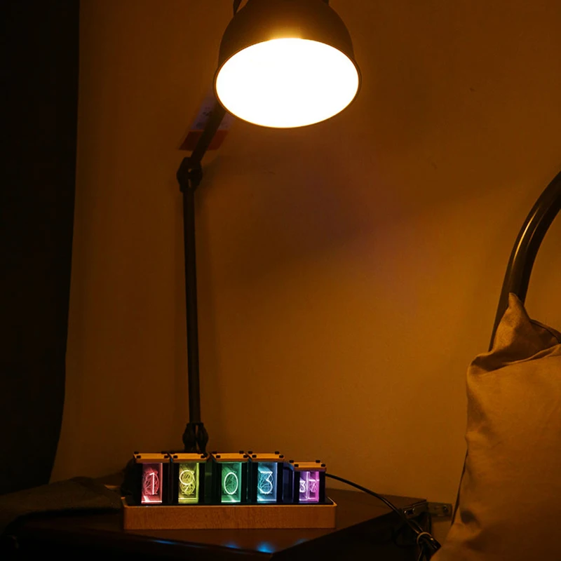 

RGB Pseudo Glow Tube Clock LED Lighting Digital Clock Transparent Luminous Retro Simple Watch Home Living Room Home Accessories