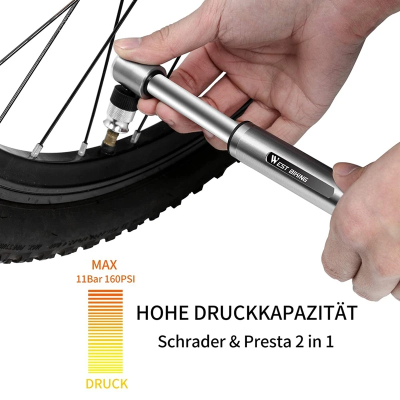 

WEST BIKING Bicycle Pump, Mini Bicycle Pump, Mountain Bikes and BMX Fit, 160PSI, Ball Pump, Tire Pump, Presta