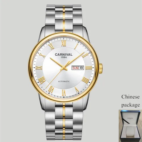 Gold white C8064 C Швейцарские карнавальные механические часы, мужские роскошные брендовые автоматические часы MIYOTA, сапфировые водонепроницаемые часы, полностью стальные часы relogio - Цвет: Gold white C8064 C