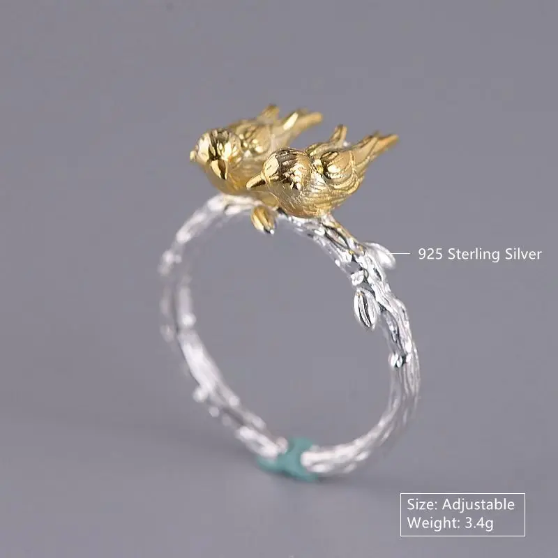Женское регулируемое кольцо из серебра 925 пробы с птичьими листьями | Украшения и