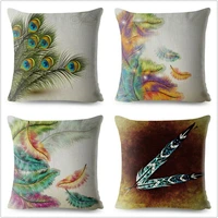 colorful feather cushion cover pillow case peacock feather home decorative