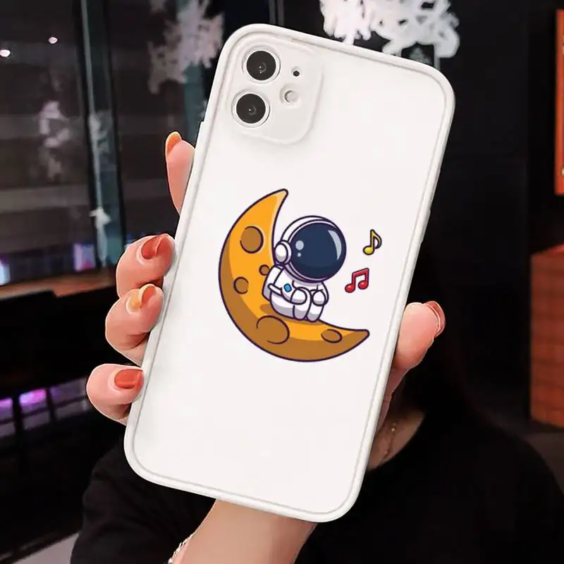 

Cute Cartoon Astronaut Planet Star Phone Case Matte For iPhone 12 Mini 11 Pro XR XS Max 7 8 Plus X Hard PC Back Cover