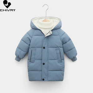 New 2021 Winter Kids Fashion Thick Long Coats Children Boys Down Jackets Girls Hooded Solid Coat Snowsuit Overcoat Parkas