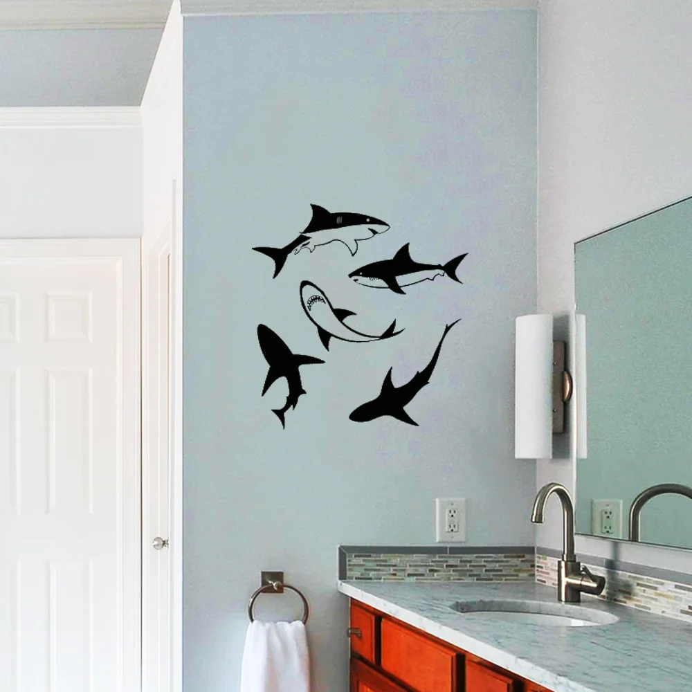 

Vinyl wall applique shark bathroom decoration concept interior mural, bathroom wall sticker fashion decoration