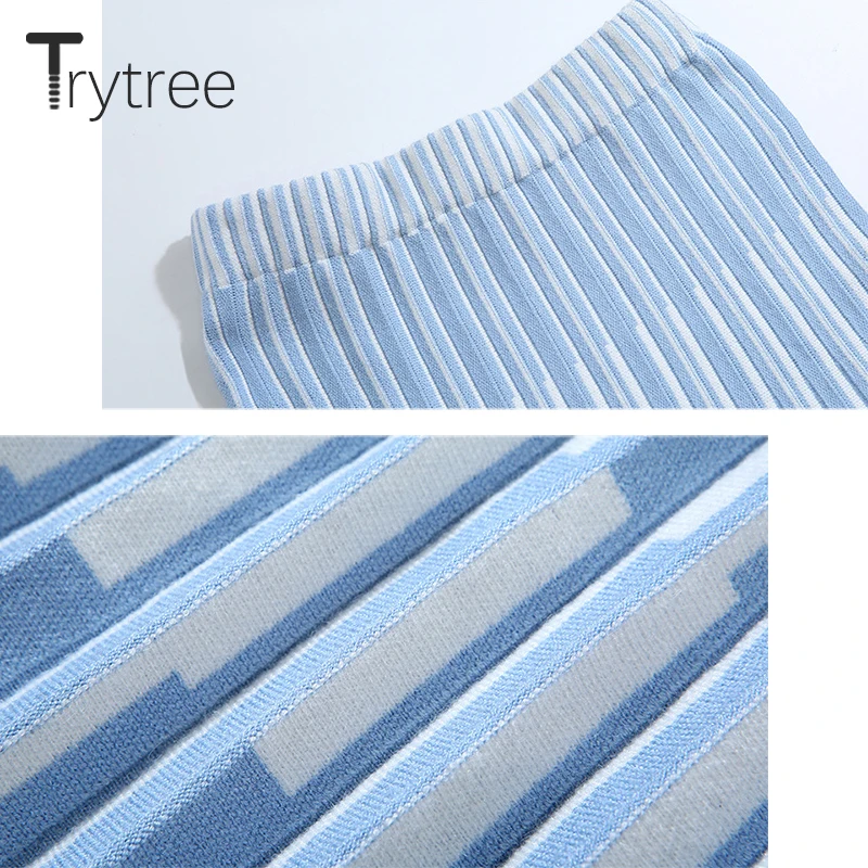 

Trytree Autumn Winter Women Casual Two piece Set Bow Solid Tops + Skirt Pleated Spliced Knitting Office Lady Set 2 Piece Set
