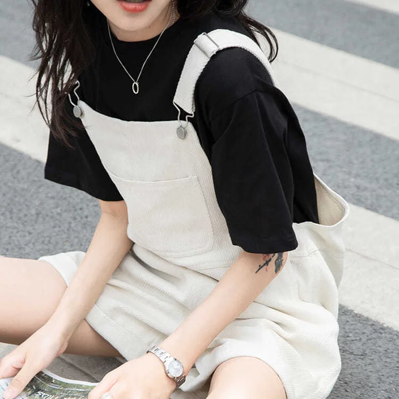 

Rompers Women Simple Cargo Harajuku Streetwear Loose Pockets Empire Trendy All-match Leisure Students Chic Female Playsuits New