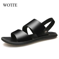 wotte sandals men leather 2020 sandale homme slippers split leather beach shoes hombre sandalia black extra plus size 3844
