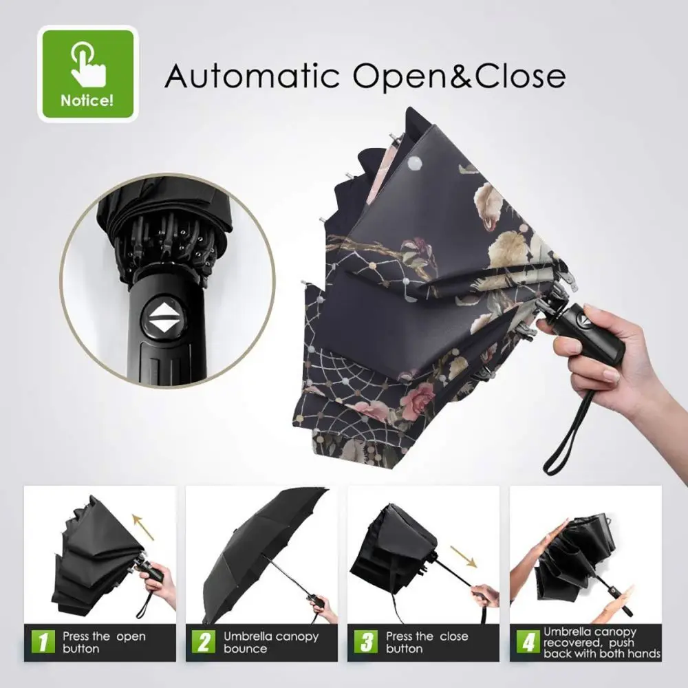 Economici Ombrello Di Sole Dreamcatchers E Fiori Automatico Donne Degli Uomini Portatile Pieghevole Ombrello Di Protezione Solare Pioggia Antivento Spiaggia Parasole