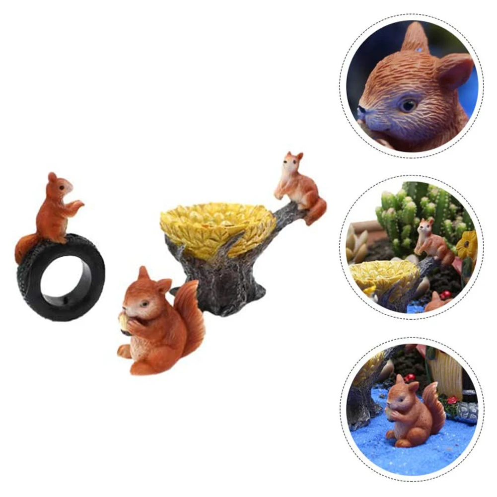 

3PCS Miniature Figurines Fairy Tale Garden Mini Squirrel Statue Set Plant Pot Micro Landscape Decoration Resin Garden Ornament