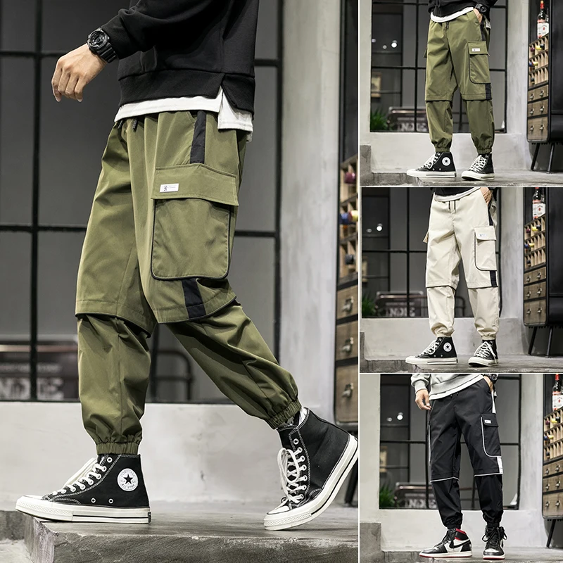 

Cargo Pants Men Streetwear Hip Hop Men Loose Joggers Sweatpants Plus size Track Pants Pocket Elastic Waist Full Length Trousers