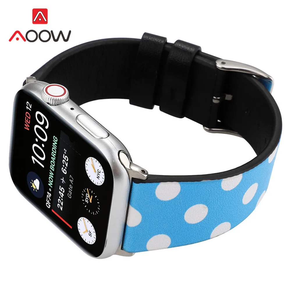Ремешок для часов из натуральной кожи для Apple Watch 4, 40 мм, 44 мм, 38 мм, 42 мм, браслет с принтом Микки Мауса, ремешок для iwatch 1, 2, 3
