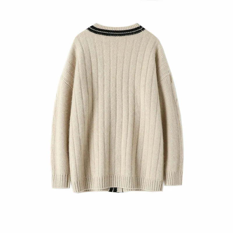 Женский кашемировый кардиган с v-образным вырезом и длинным рукавом |