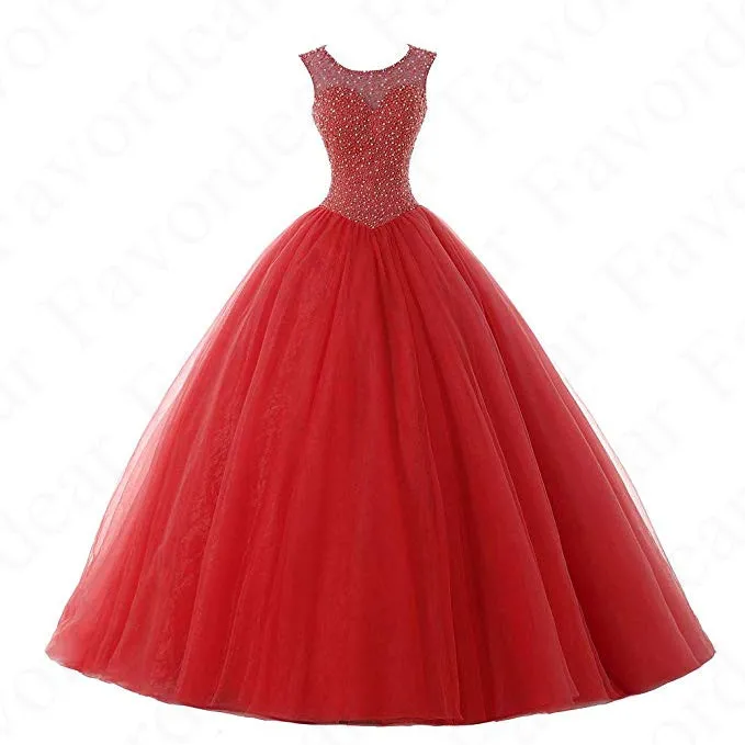 Favordear Vestido De 15 Anos бордовый Изумрудный зеленый красный золотой бисер Пышное Платье бальные платья сладкий 16 нарядное платье с открытой спиной Платья - Цвет: BLF-1-red