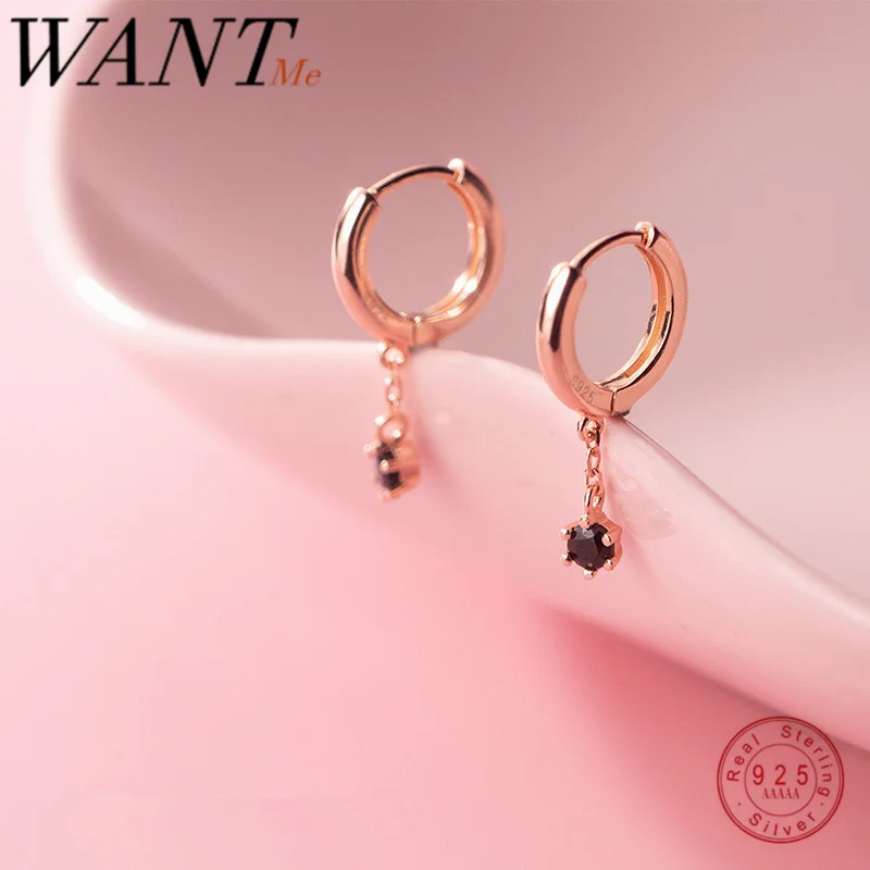 Женские серьги-гвоздики WANTME из серебра 925 пробы с черным цирконием в