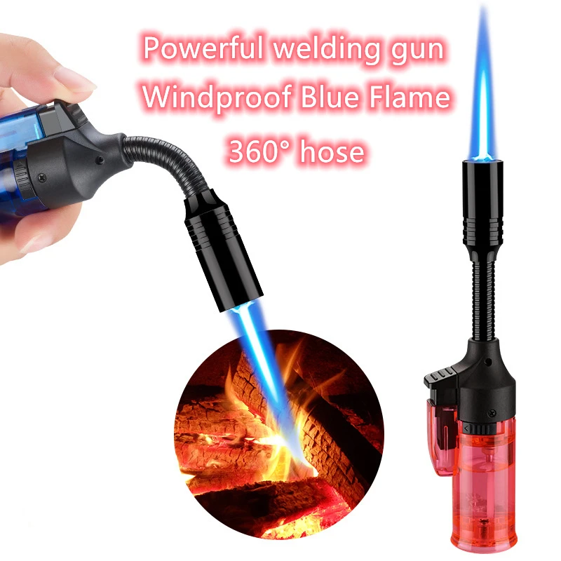 

New Type Hose Butane Gas Spray Gun Lighter 360° Free Rotation Turbocharged Blue Flame Welding Torch Cigarette Lighter Gift