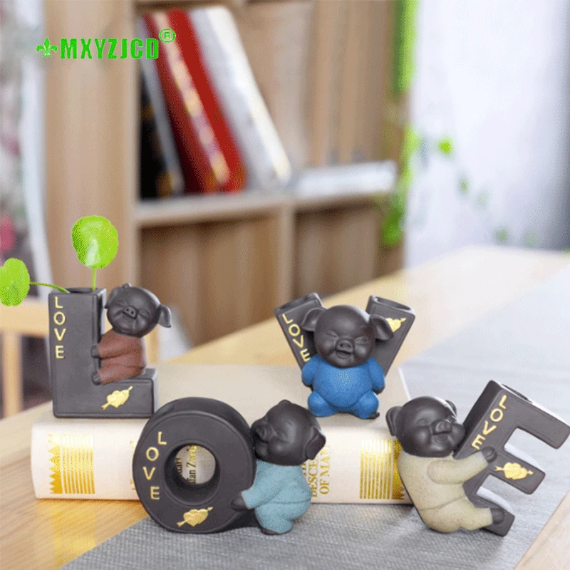 LOVE Pig Ceramic Vase Mini Flower Arrangement Container Office Desktop Tea Pet Decoration Home Decorations Accessories | Дом и сад