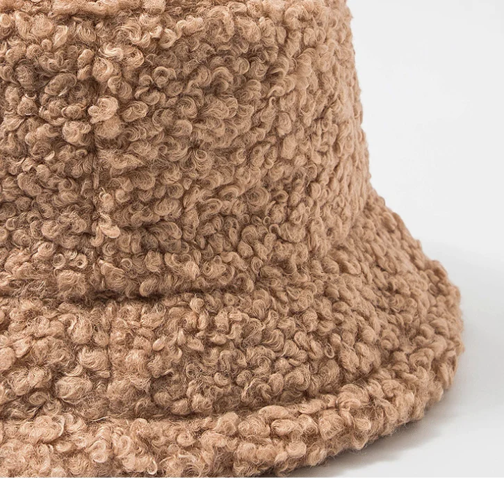 

Women Hat Solid Artificial Fur Warm Female Cap Faux Fur Winter Bucket Hat for Women Outdoor Sunscreen Sun Hat Panama Lady Cap