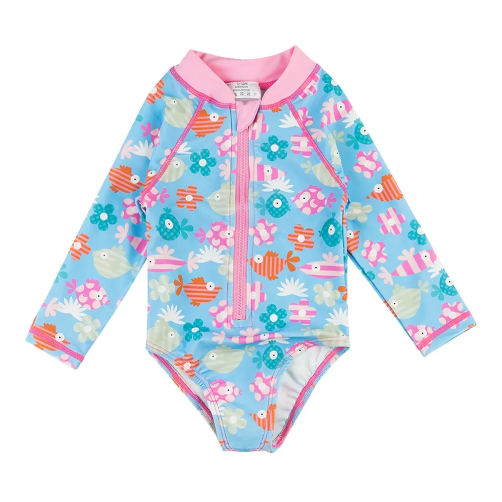 Wishere One-piece Baby Swimsuit Kids Swimwear Long Sleeve Swimmng Suits Strawberry Printed Sunsuit Infant Girl's Beachwear