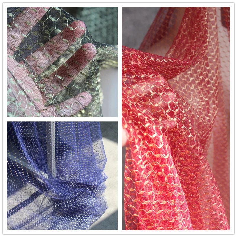 

Glitter Mesh Tulle Fabric Gold Thread Hollow Out DIY Patchwork Dress Lace Skirts Designer Fabric