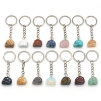skull stone keychain natural crystal rose quartz opal blue turquoise agate yellow jade key chain for women hanging jewelry gifts