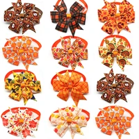 3050pcs thanksgiving day pet dog bowties maple leaf turkey pattern pet cat dog holiday collar bowties petties grooming products