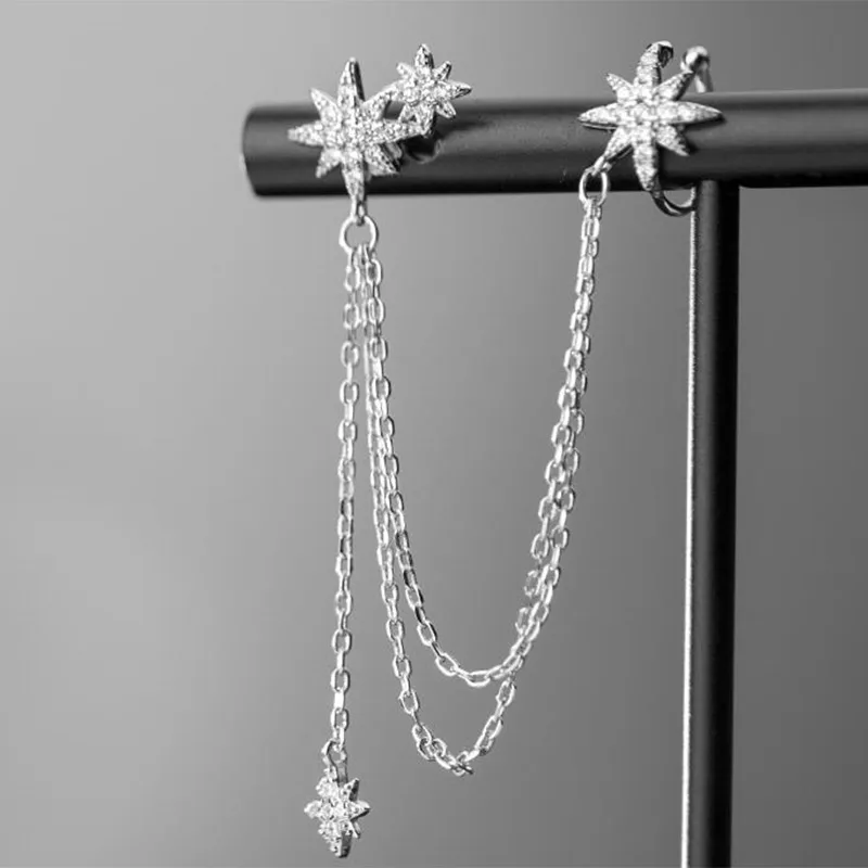 Женские астральные серьги гвоздики с фианитом из стерлингового серебра 925 пробы