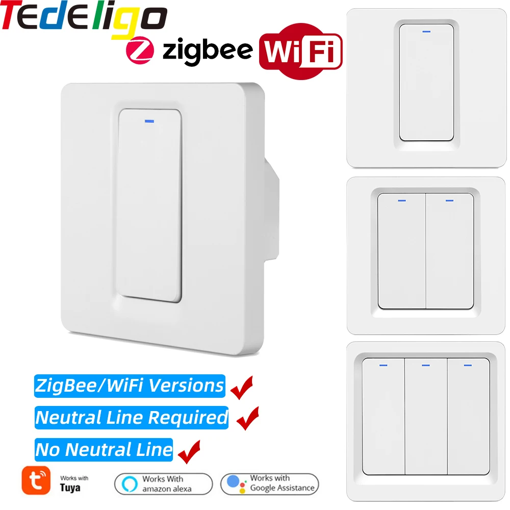 

WiFi Zigbee Smart Light Switch AC 220V 10A 1/2/3 Gang Remote Control Voice Control Tuya Smart Life Work with Google Home Alexa