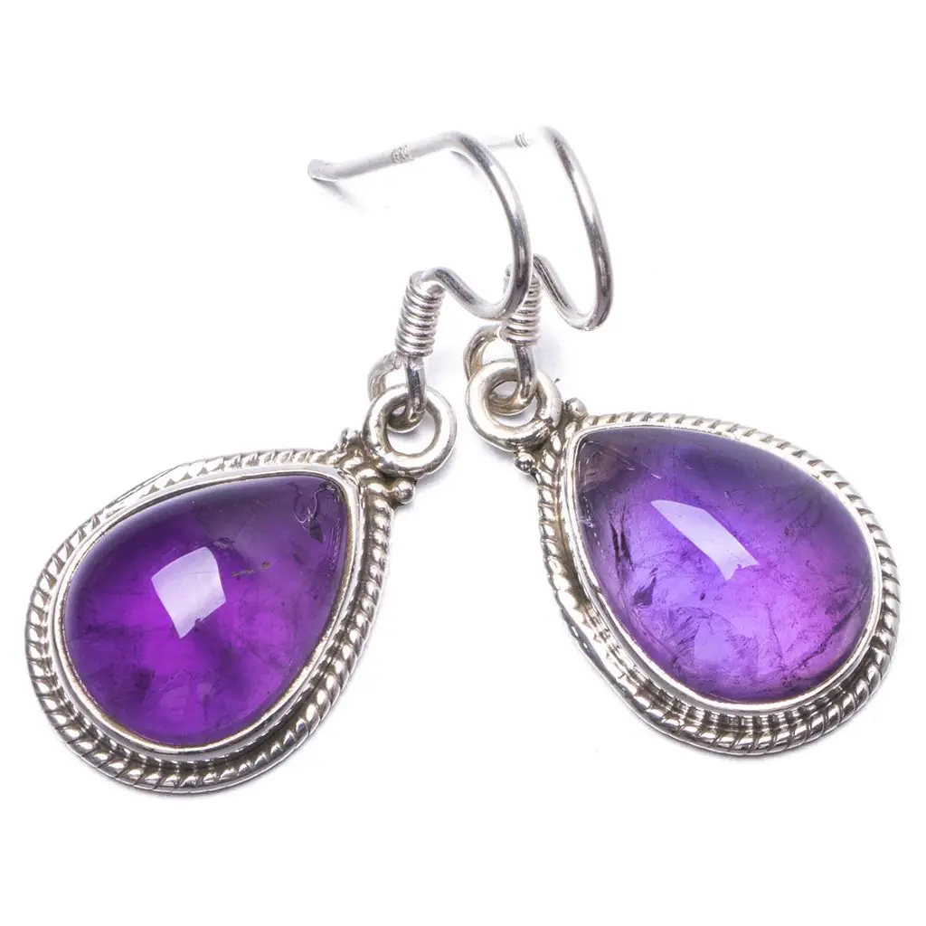 Уникальные серьги ручной работы из серебра 1 25 пробы с натуральным аметистом Y1654 |
