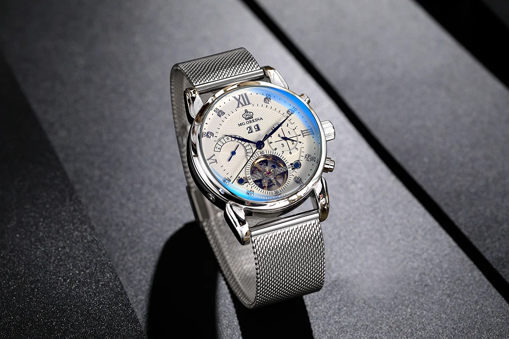 Бренд Orkina Tourbillon Мужские механические часы светящаяся Автоматическая Дата Натуральная кожа ремешок мужской платье часы механические стимпанк