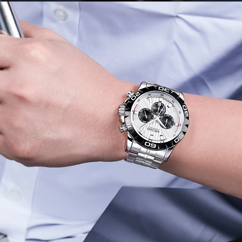 MEGIR новые часы для мужчин с хронографом кварцевые Бизнес Мужские брендовые
