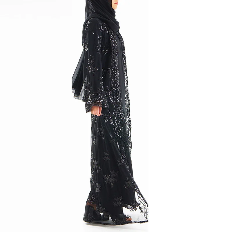 Middle East Saudi Arabia Luxury Mesh Sequin Embroidered Travel Women's Robe Muslim Dubai Ramadan Mosque Prayer Abaya Dress