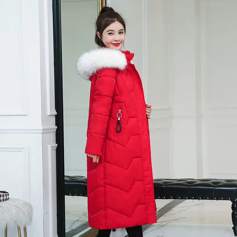 

women bubble winter coats down padded clothes solid color black long jacket fur hooded puffer warm thick parkas