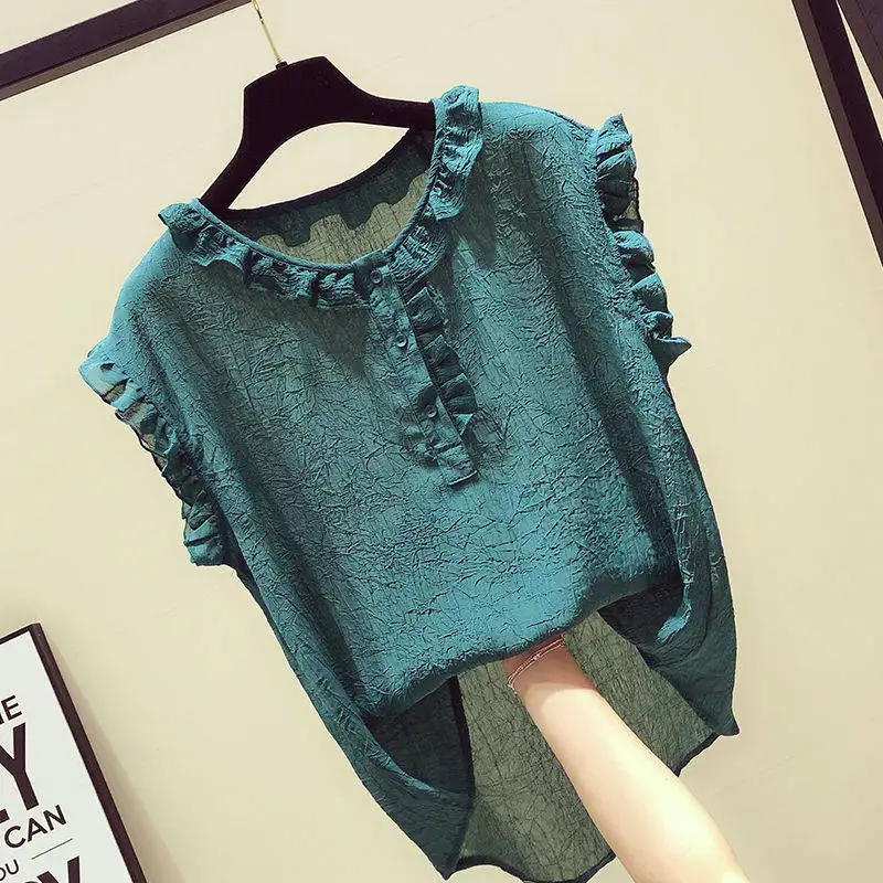 

New Women Casual Basic Summer Chiffon Blouse Top Shirt Sleeveless O-neck Plus Size S~3XL
